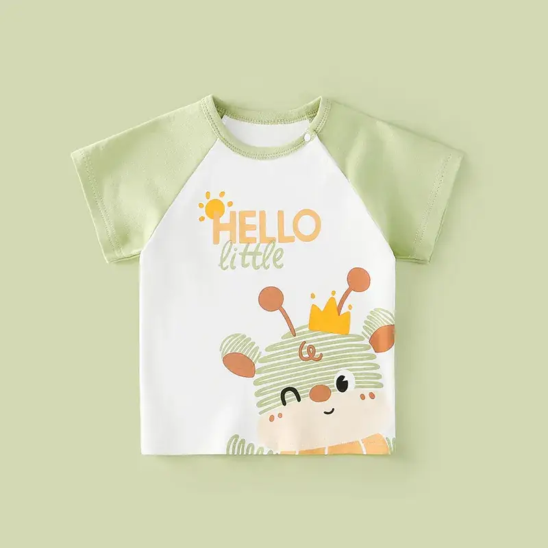 Kids Animal Print T-Shirt White Green Cotton Summer - Image 18