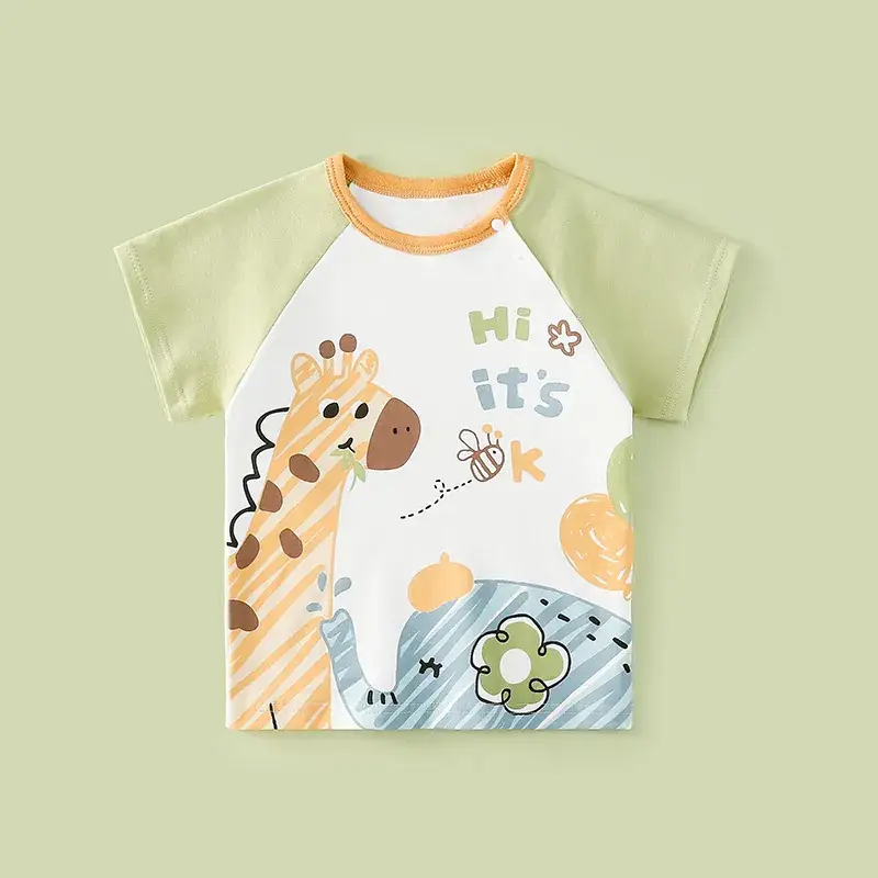 Kids Animal Print T-Shirt White Green Cotton Summer - Image 19