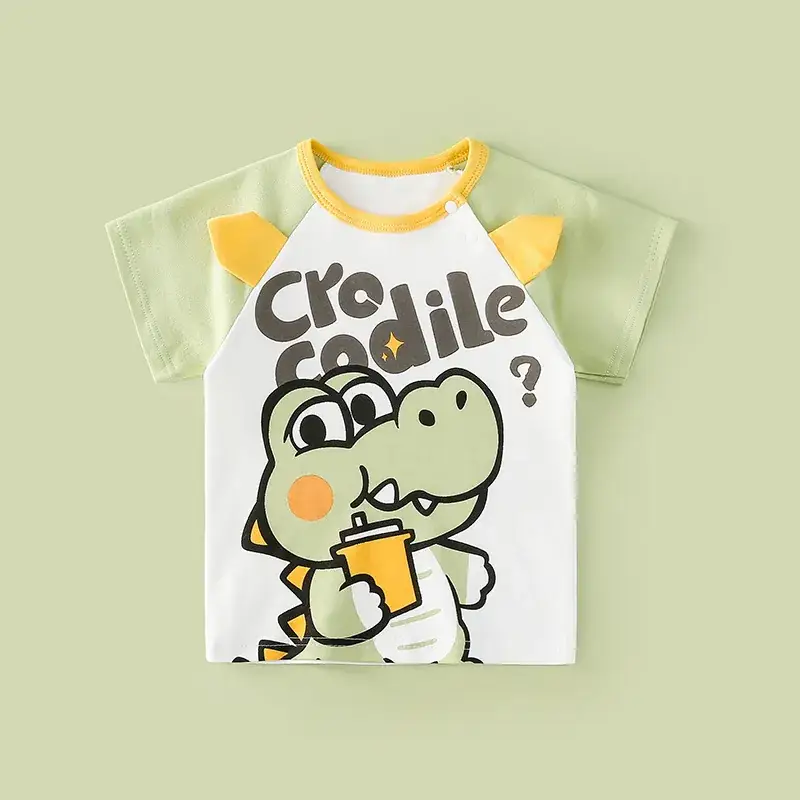 Kids Animal Print T-Shirt White Green Cotton Summer - Image 20