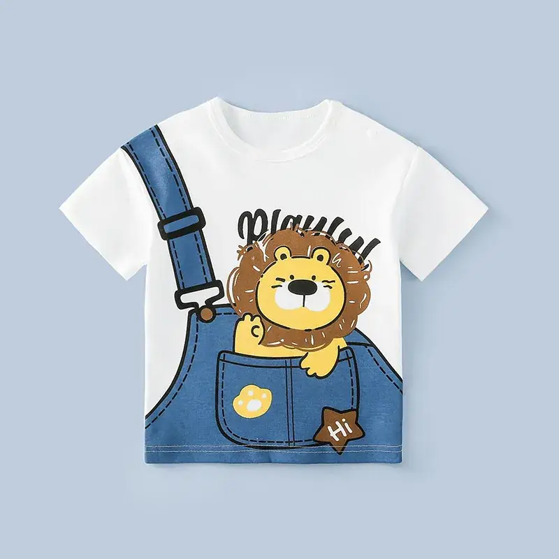 Kids Animal Print T-Shirt White Green Cotton Summer - Image 21