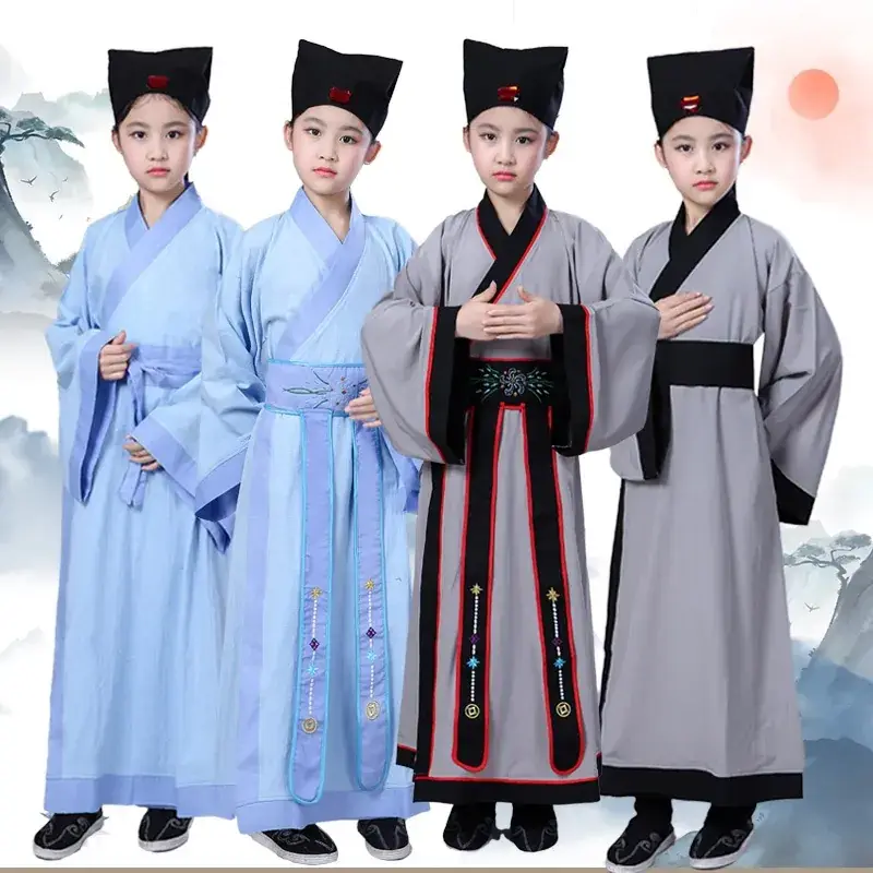 Children's Light Blue Hanfu Calligraphy Costume - Image 8