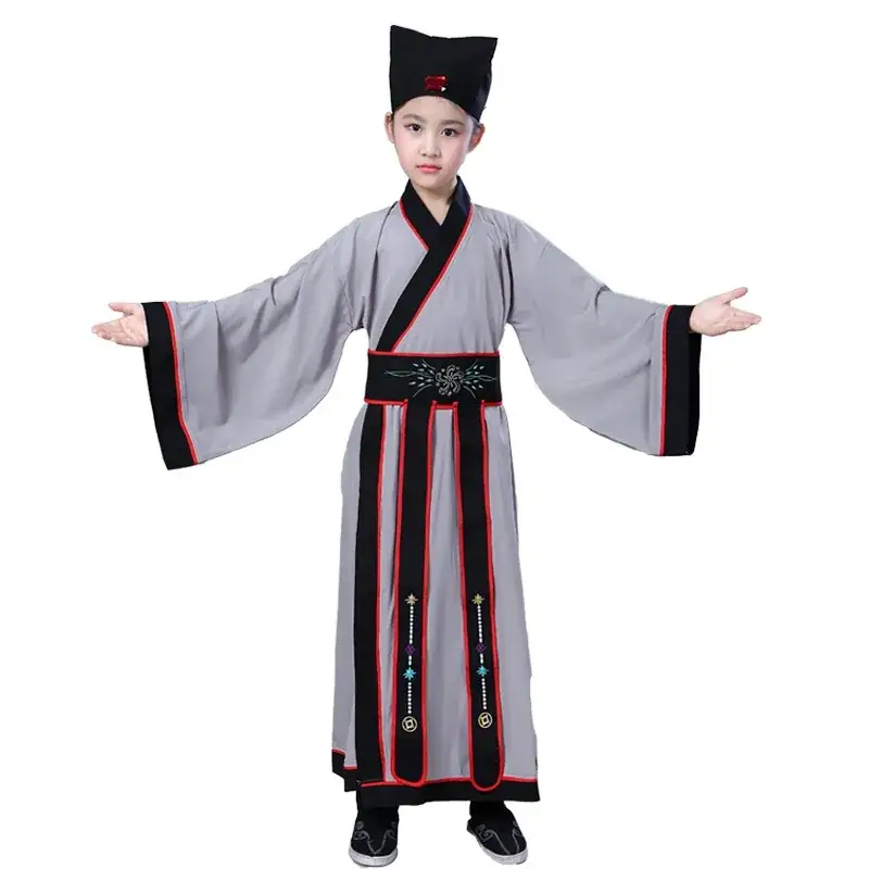 Children's Light Blue Hanfu Calligraphy Costume - Image 9