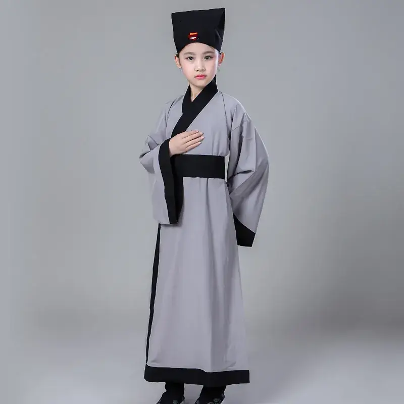 Children's Light Blue Hanfu Calligraphy Costume - Image 2