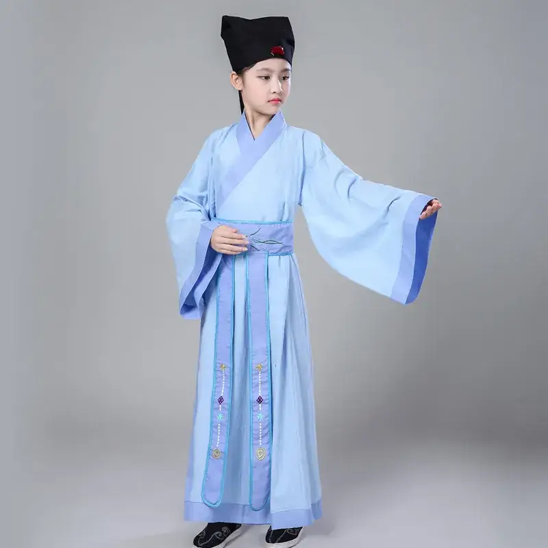 Children's Light Blue Hanfu Calligraphy Costume - Image 3