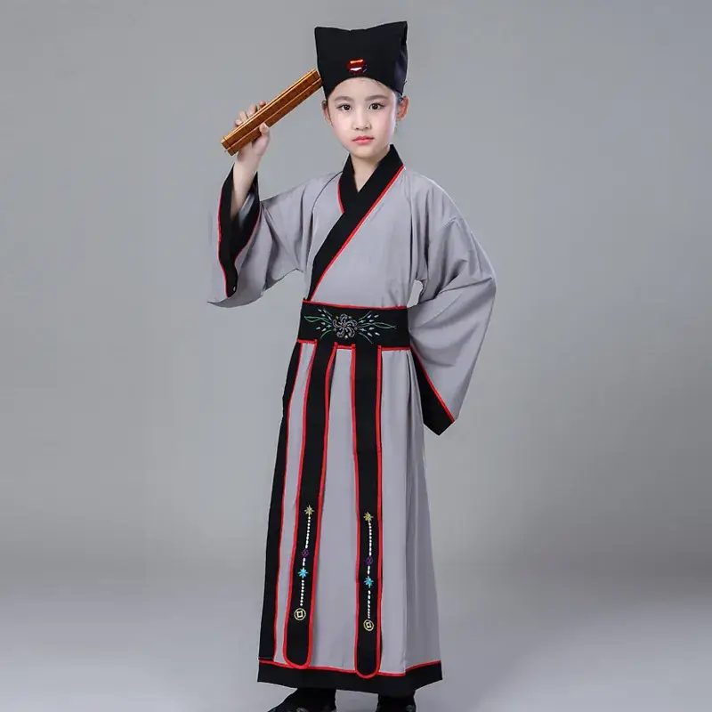 Children's Light Blue Hanfu Calligraphy Costume - Image 4