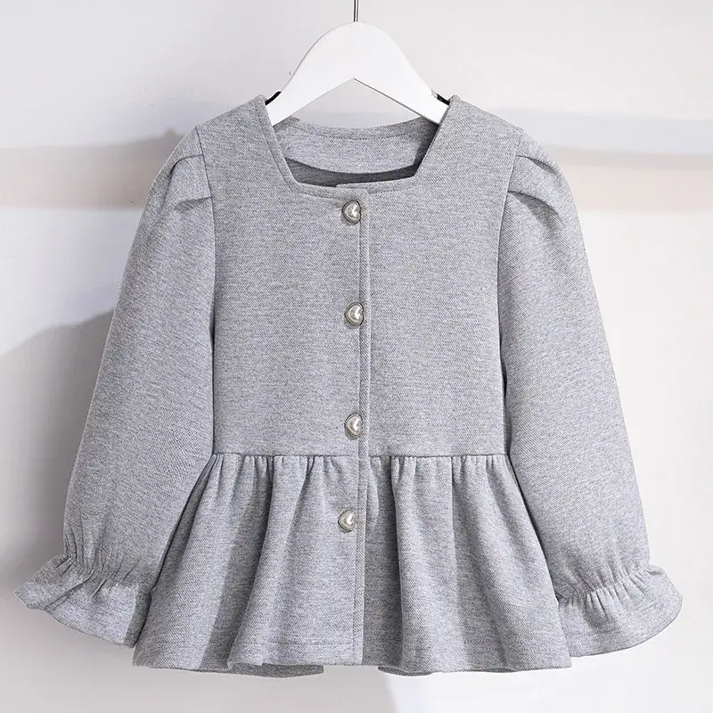 Girls Grey Flared Button Top Suit Spring - Image 3