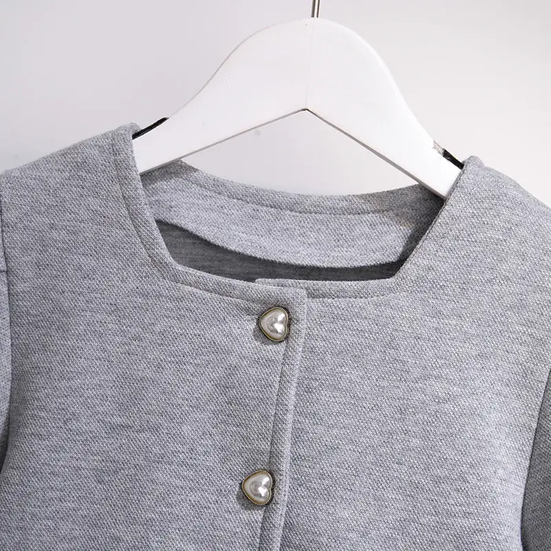 Girls Grey Flared Button Top Suit Spring - Image 5