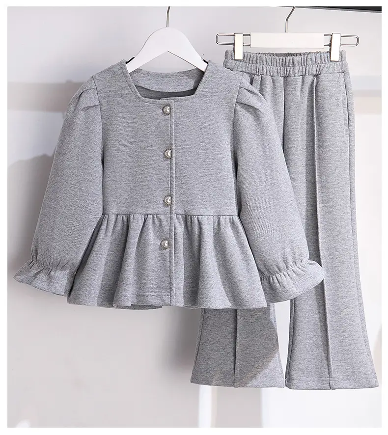 Girls Grey Flared Button Top Suit Spring — feature 1