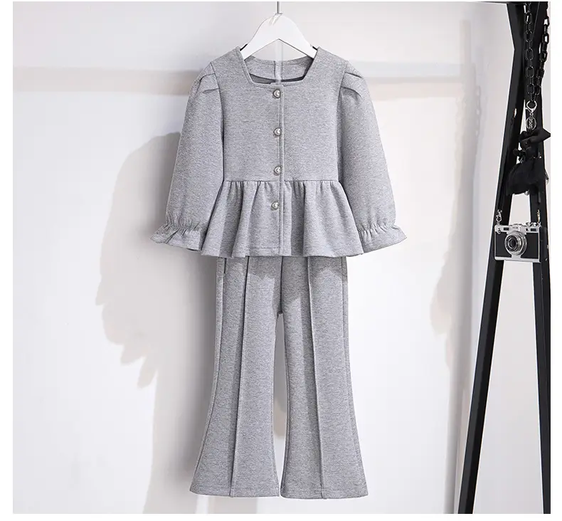 Girls Grey Flared Button Top Suit Spring — feature 10