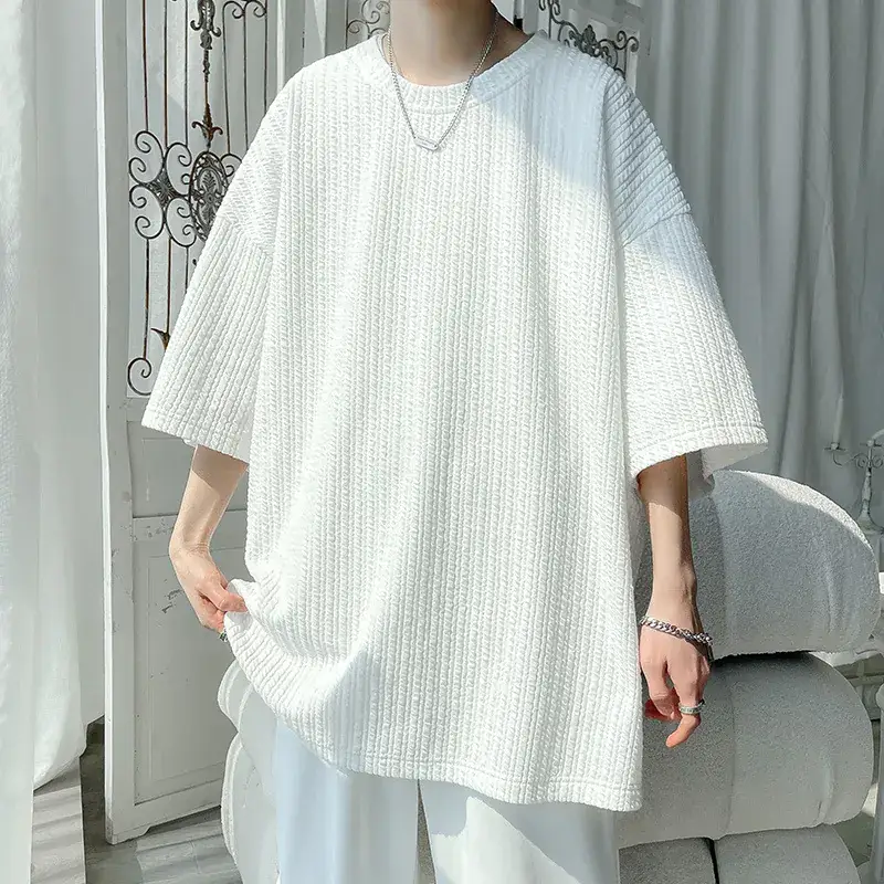 Men White Japanese Trendy 7-Sleeve T-Shirt