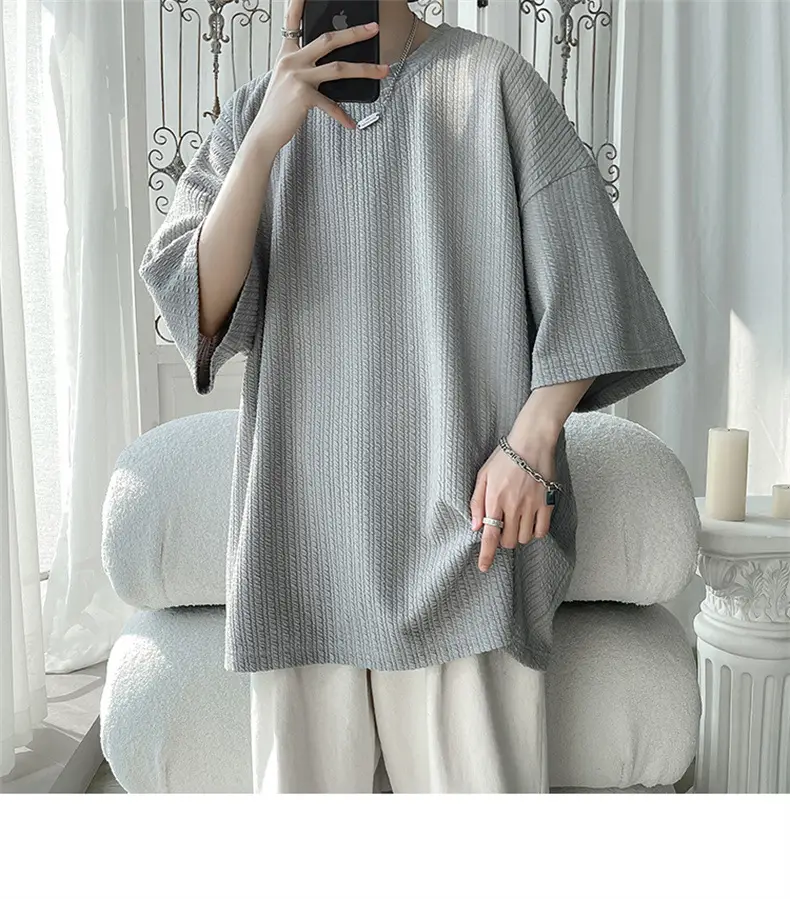 Men White Japanese Trendy 7-Sleeve T-Shirt — feature 1