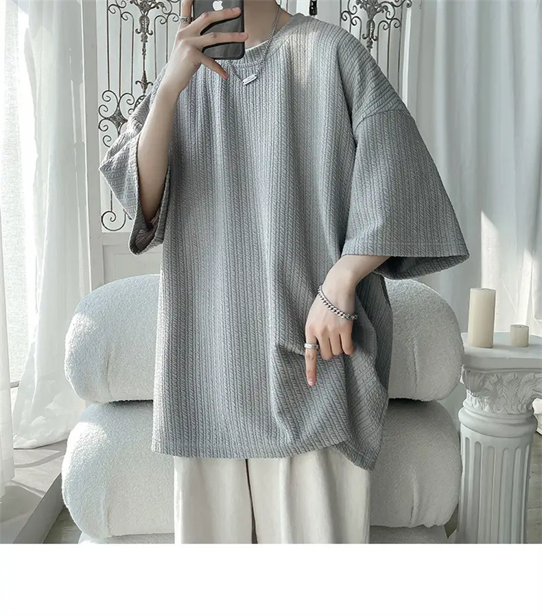 Men White Japanese Trendy 7-Sleeve T-Shirt — feature 12