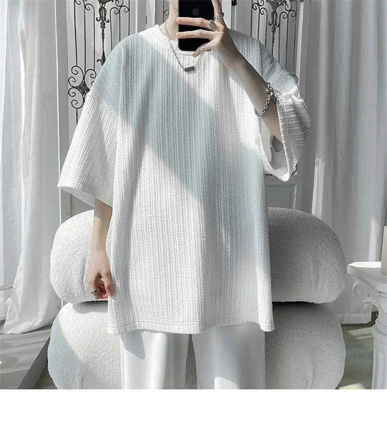 Men White Japanese Trendy 7-Sleeve T-Shirt — feature 13