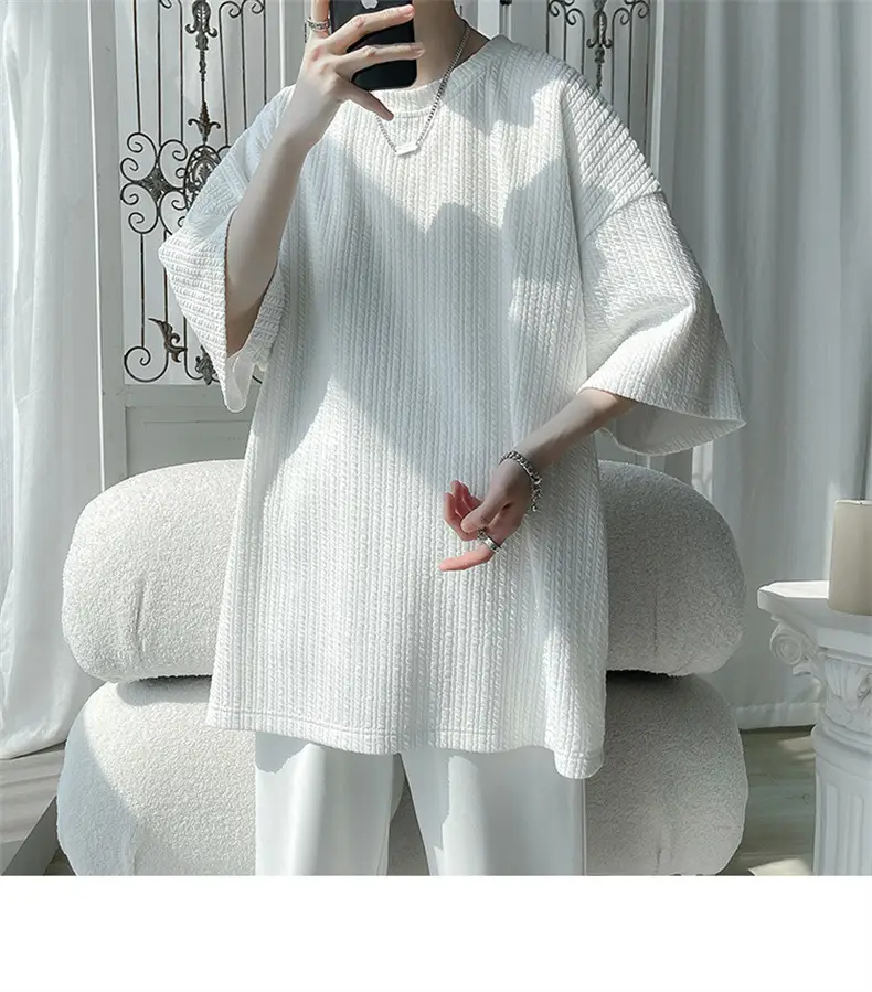 Men White Japanese Trendy 7-Sleeve T-Shirt — feature 14