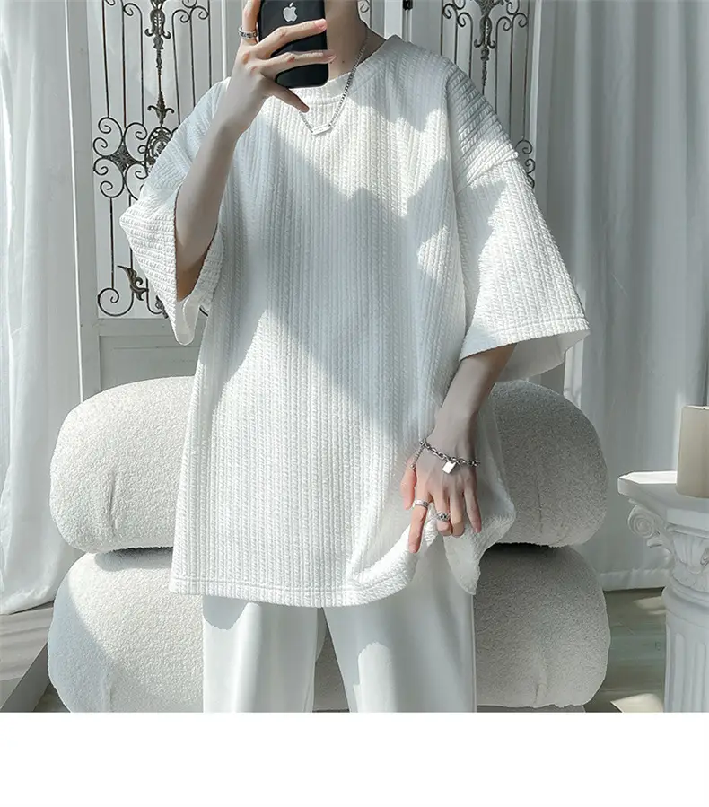Men White Japanese Trendy 7-Sleeve T-Shirt — feature 15