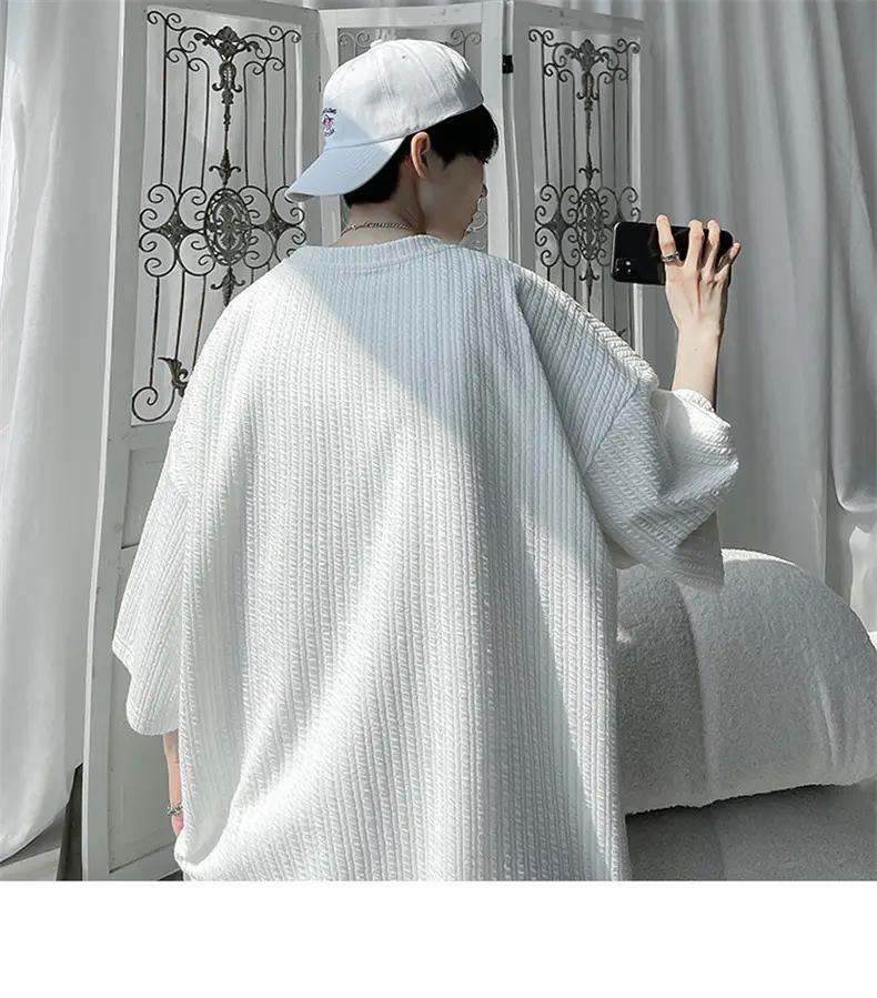 Men White Japanese Trendy 7-Sleeve T-Shirt — feature 16