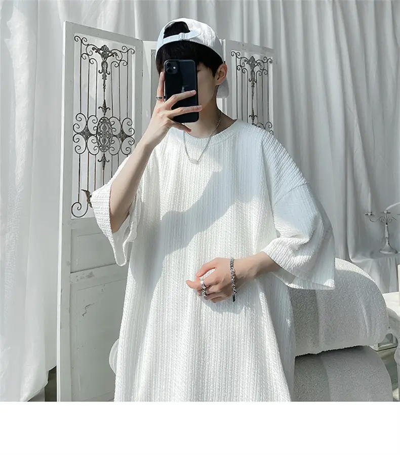 Men White Japanese Trendy 7-Sleeve T-Shirt — feature 17