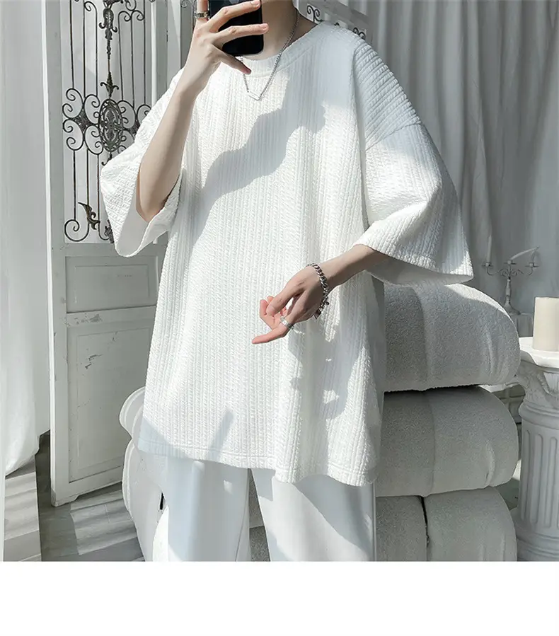 Men White Japanese Trendy 7-Sleeve T-Shirt — feature 20