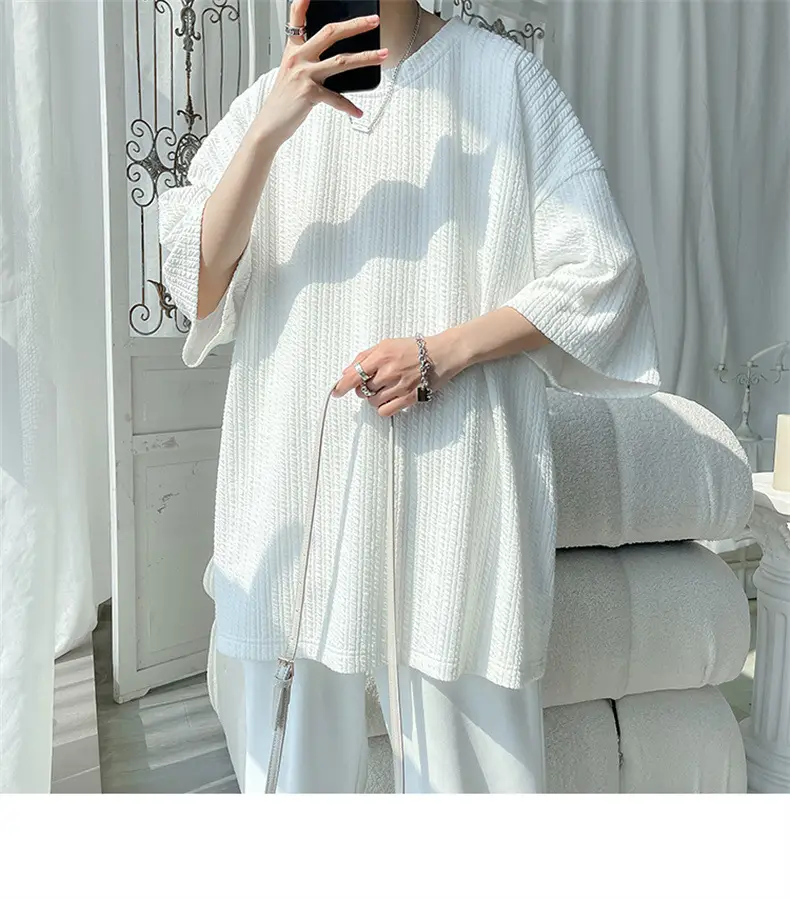 Men White Japanese Trendy 7-Sleeve T-Shirt — feature 21
