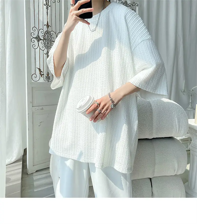 Men White Japanese Trendy 7-Sleeve T-Shirt — feature 22