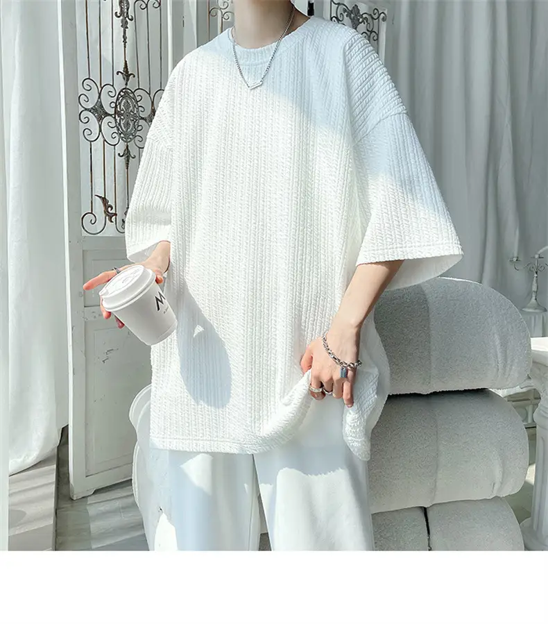 Men White Japanese Trendy 7-Sleeve T-Shirt — feature 23