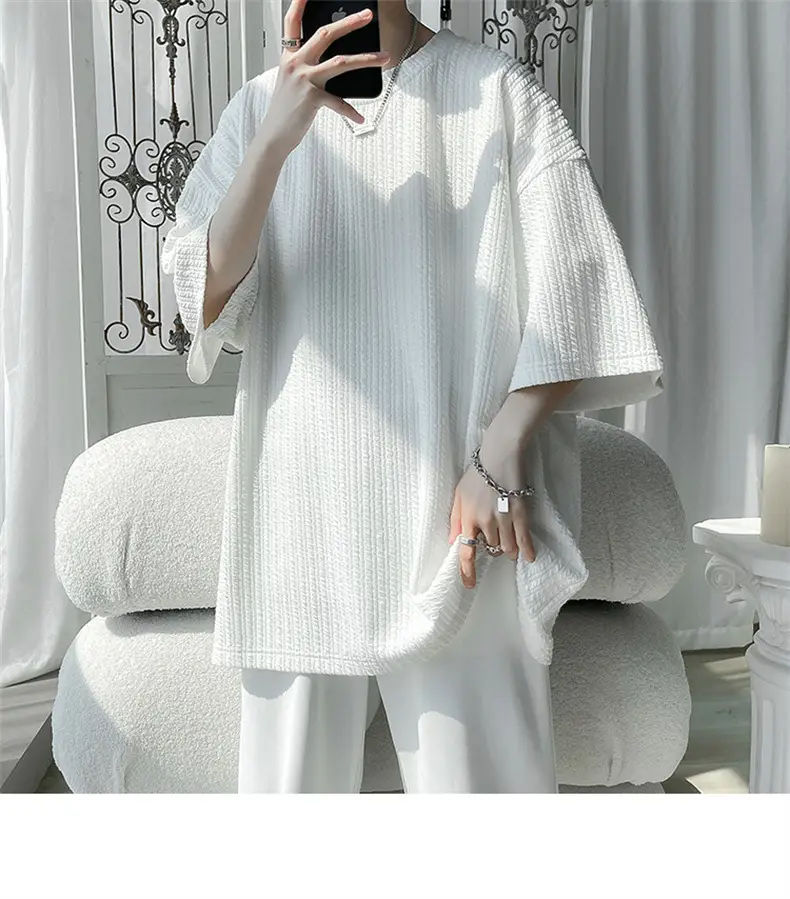 Men White Japanese Trendy 7-Sleeve T-Shirt — feature 24