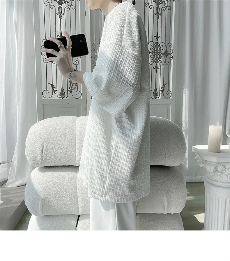 Men White Japanese Trendy 7-Sleeve T-Shirt — feature 25