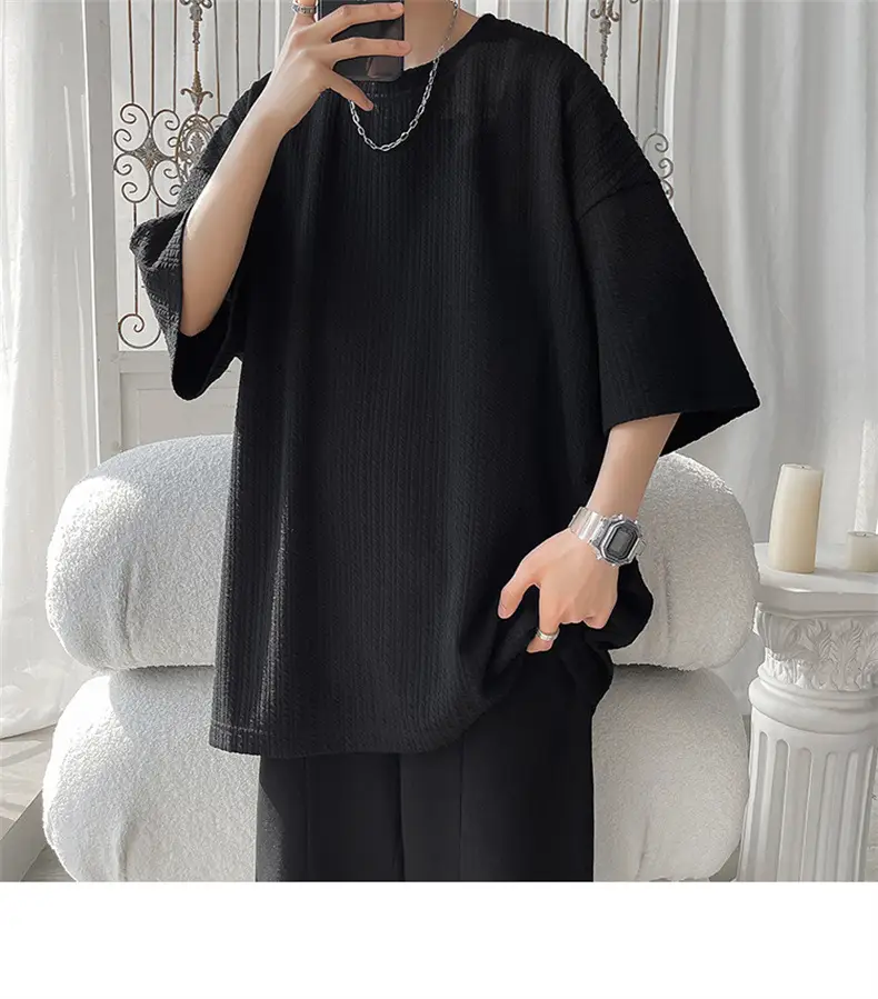 Men White Japanese Trendy 7-Sleeve T-Shirt — feature 26