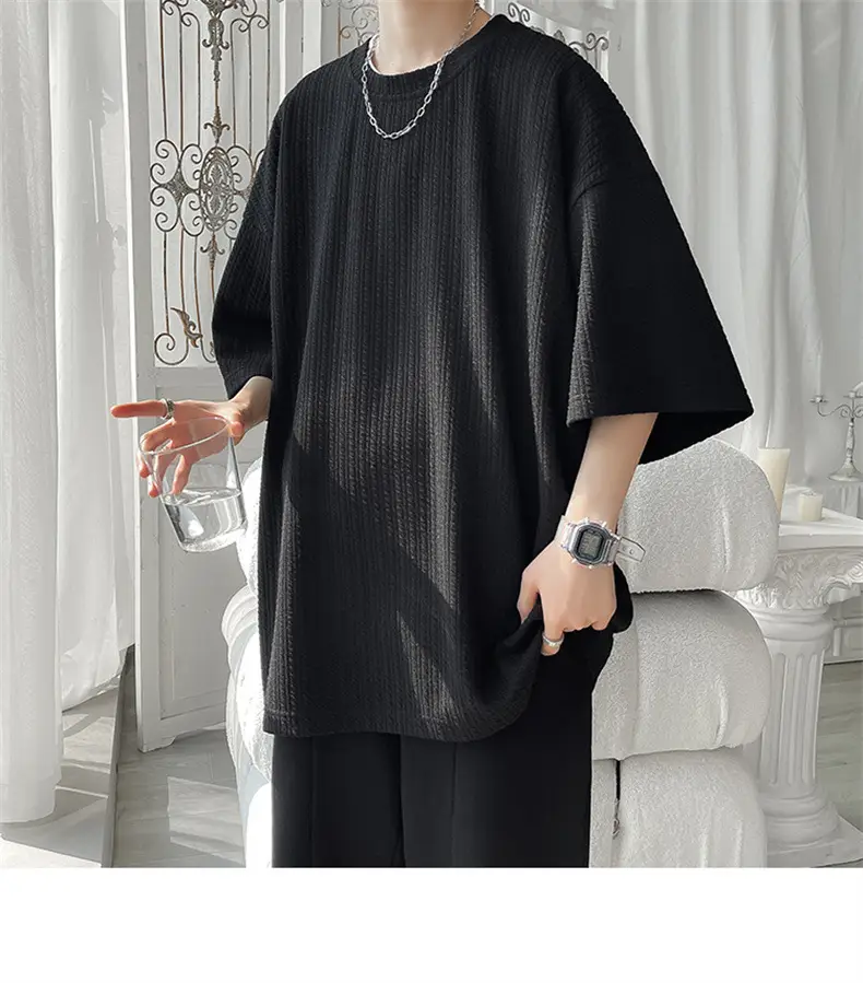 Men White Japanese Trendy 7-Sleeve T-Shirt — feature 27