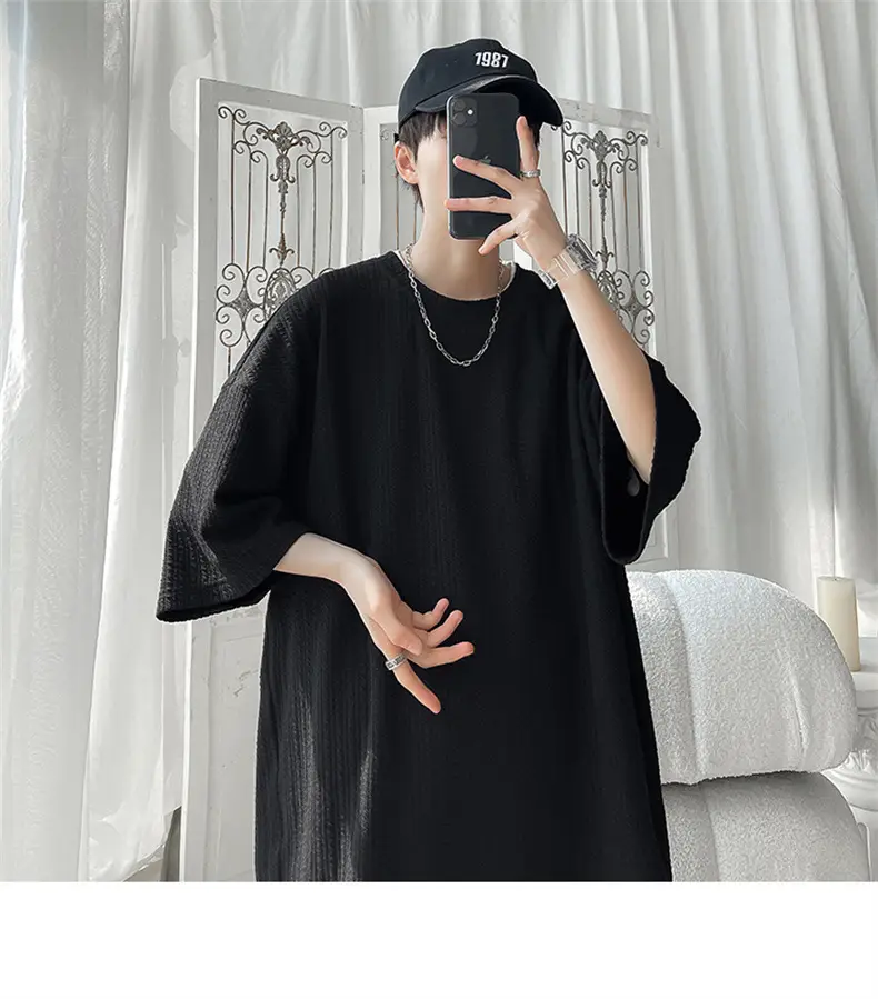 Men White Japanese Trendy 7-Sleeve T-Shirt — feature 30