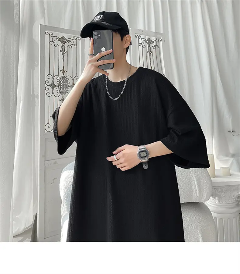 Men White Japanese Trendy 7-Sleeve T-Shirt — feature 31