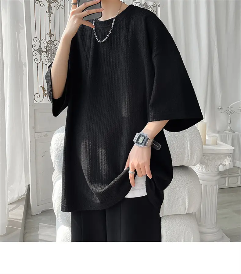 Men White Japanese Trendy 7-Sleeve T-Shirt — feature 33