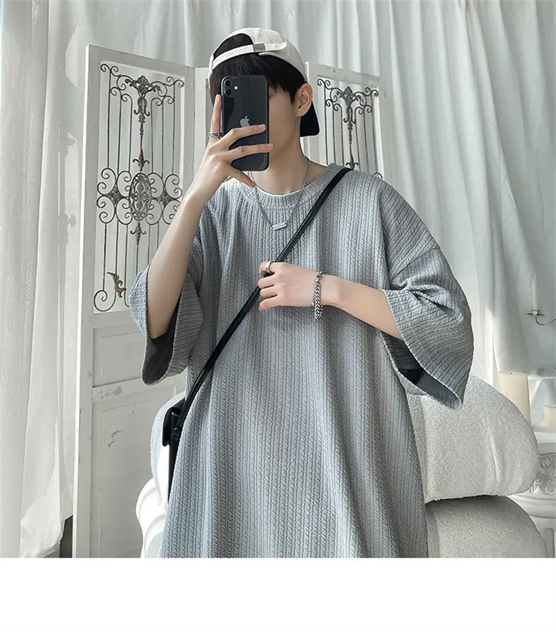 Men White Japanese Trendy 7-Sleeve T-Shirt — feature 4