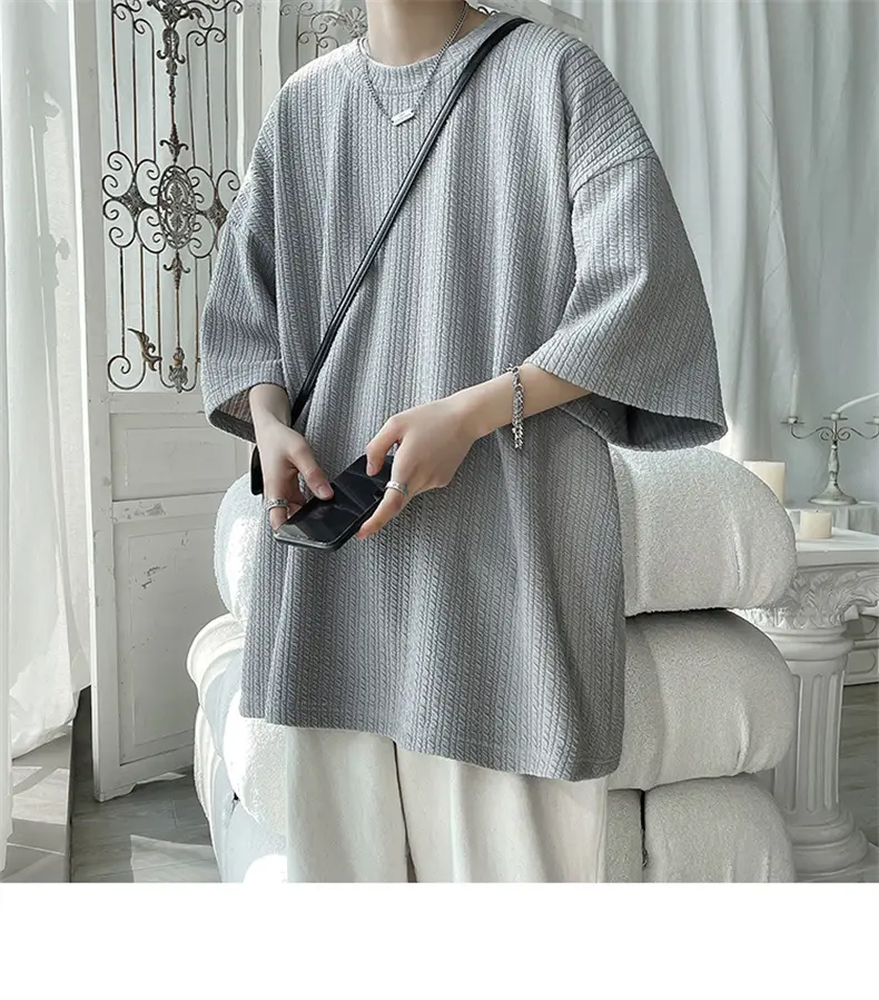 Men White Japanese Trendy 7-Sleeve T-Shirt — feature 6