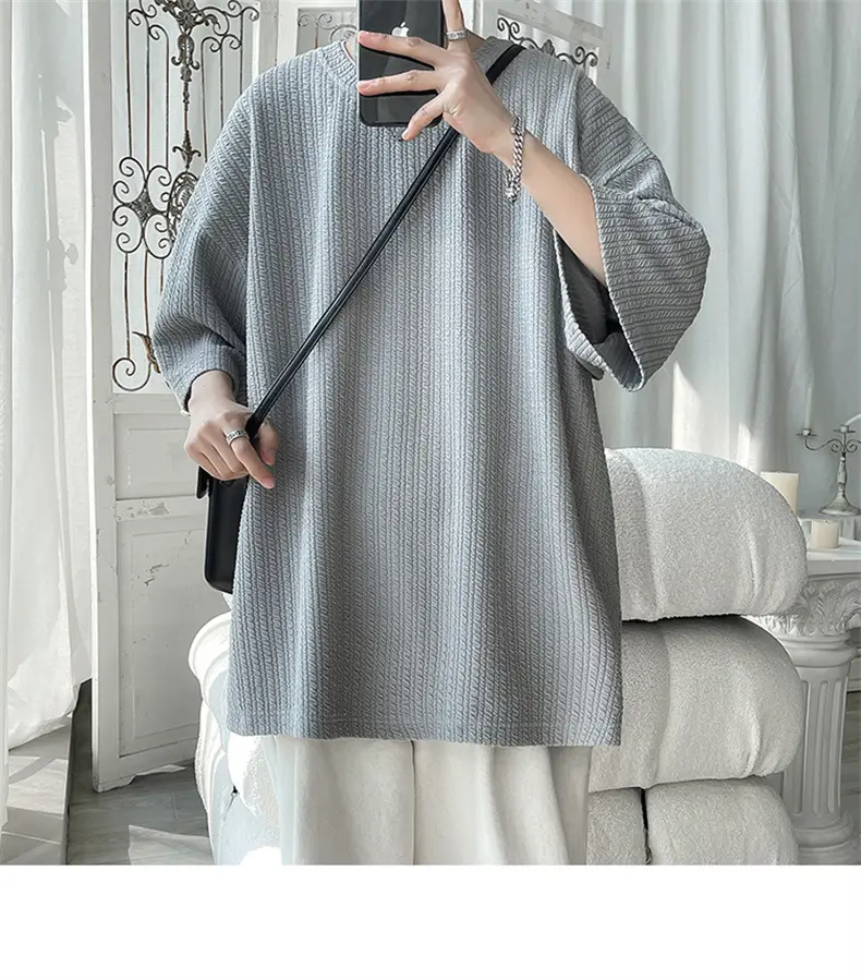 Men White Japanese Trendy 7-Sleeve T-Shirt — feature 7