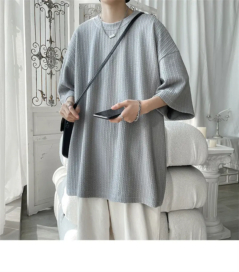Men White Japanese Trendy 7-Sleeve T-Shirt — feature 8