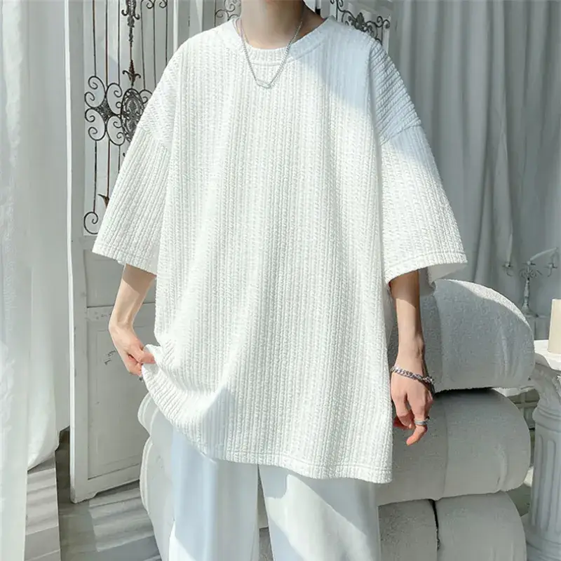 Men White Japanese Trendy 7-Sleeve T-Shirt