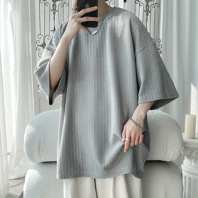 Men White Japanese Trendy 7-Sleeve T-Shirt