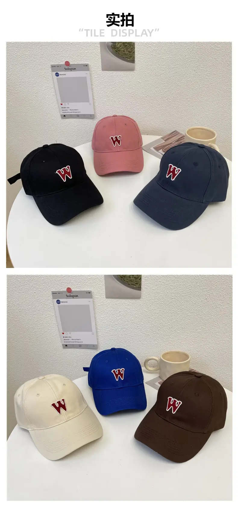 Women W Letter Cap Extra Large Navy Blue — feature 5
