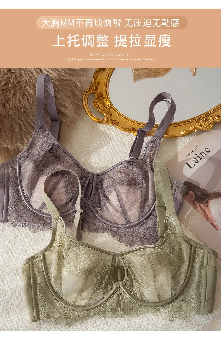 Women French Lace Bra Rabbit Ears Soft Steel Ring Mulberry Silk — feature 3