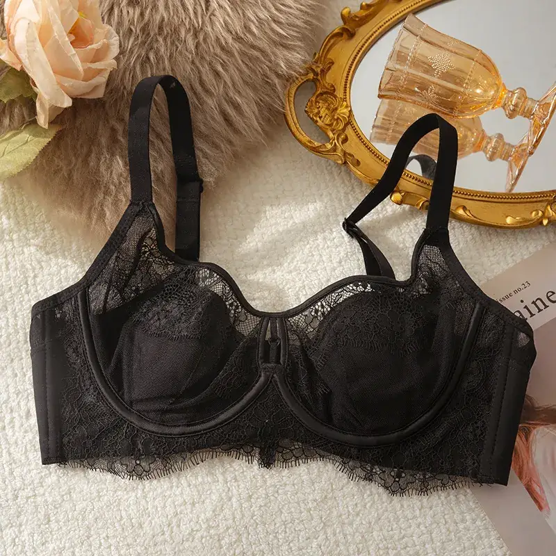 Women French Lace Bra Rabbit Ears Soft Steel Ring Mulberry Silk - Image 2