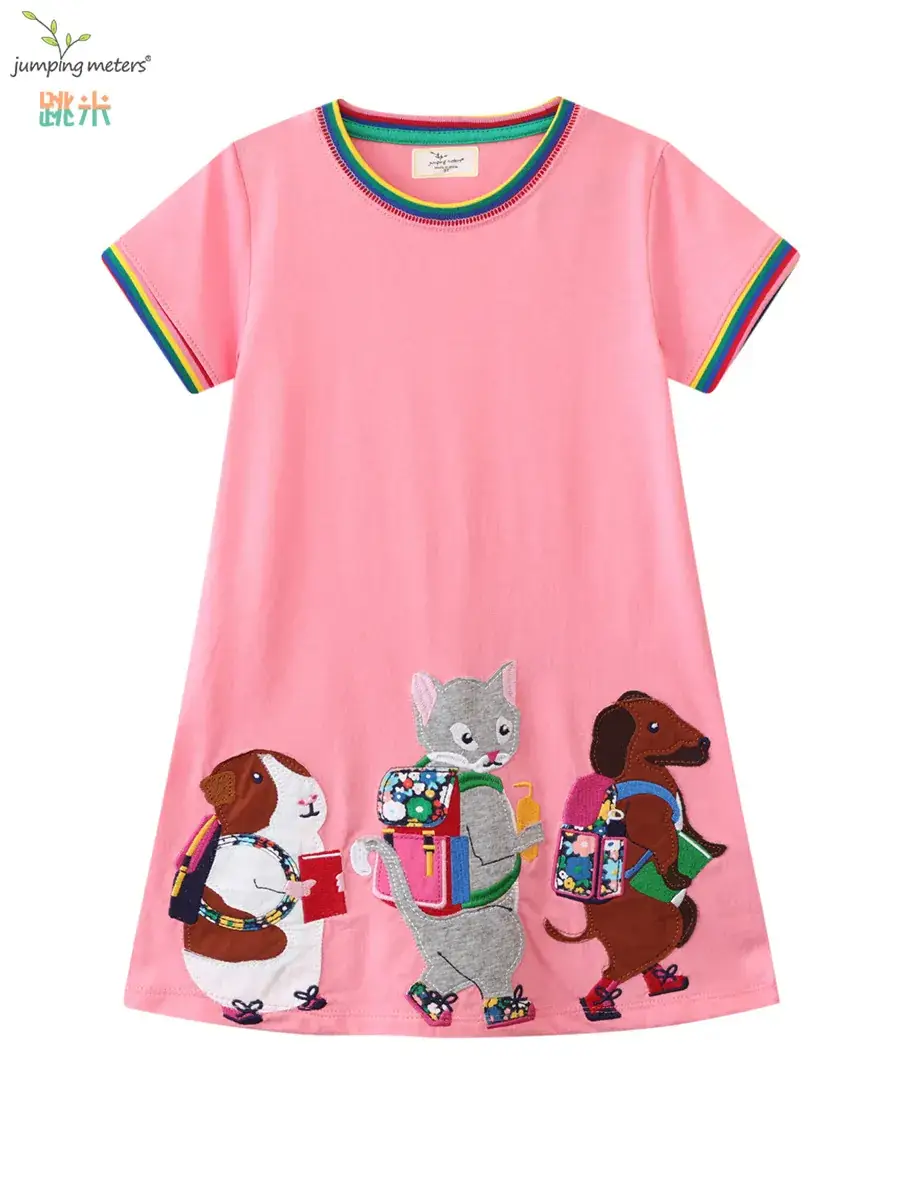 2025 Summer Embroidered Knitted Cotton Girls Dress Pink - Image 6