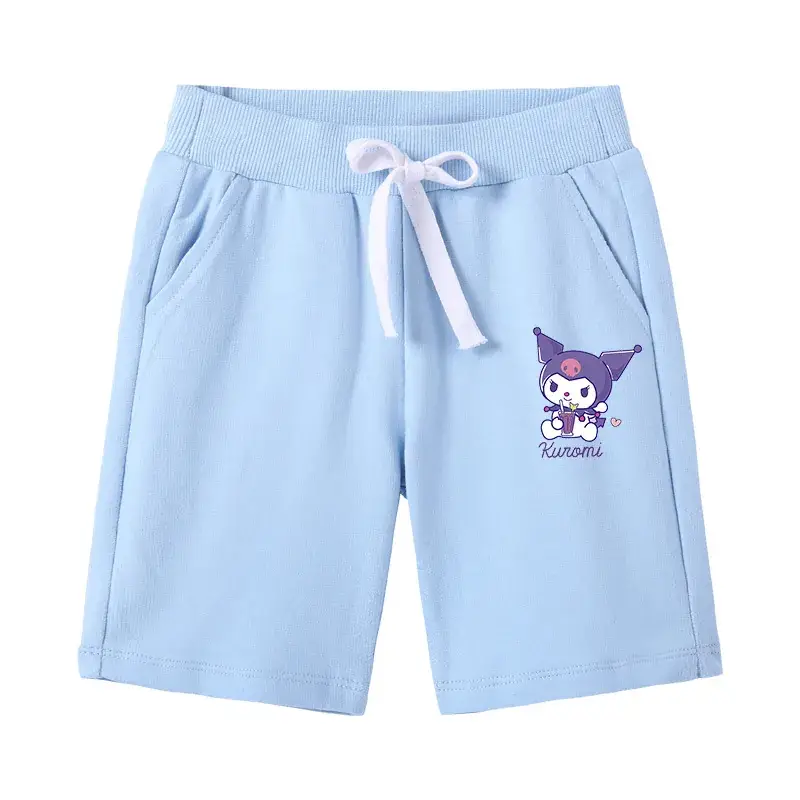 Kids Cotton Drawstring Shorts Black with Cartoon Print - Image 8