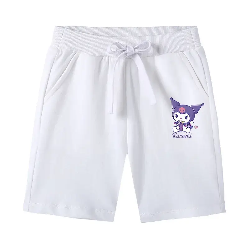 Kids Cotton Drawstring Shorts Black with Cartoon Print - Image 11