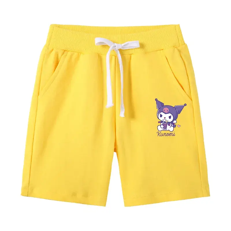 Kids Cotton Drawstring Shorts Black with Cartoon Print - Image 5