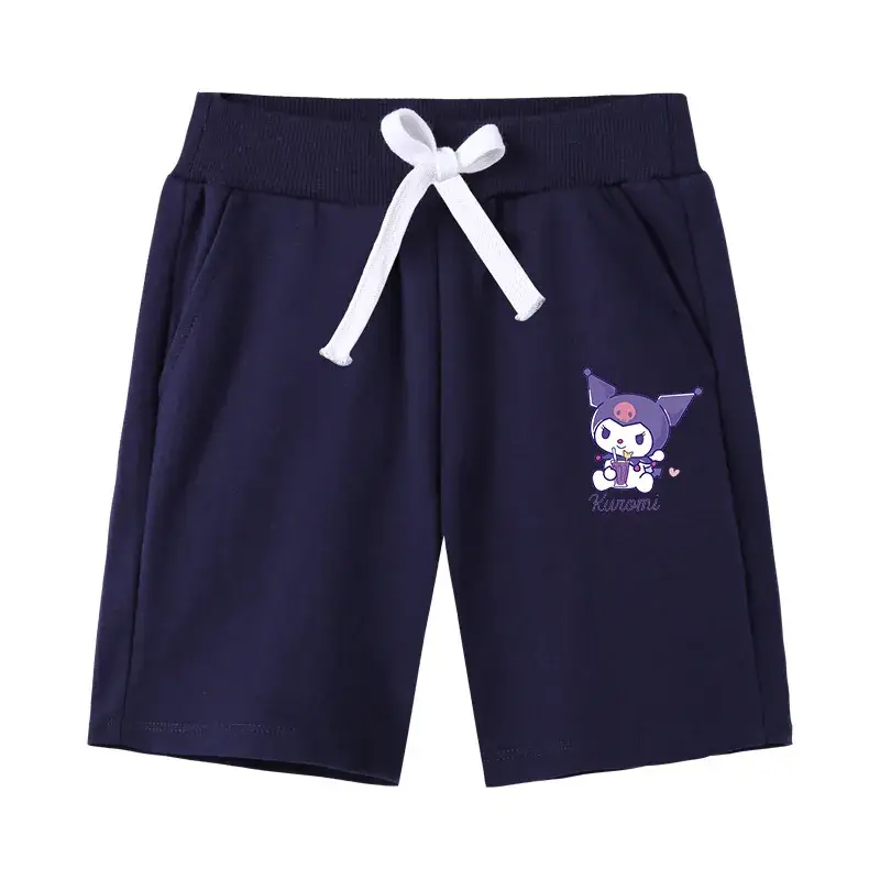 Kids Cotton Drawstring Shorts Black with Cartoon Print - Image 3