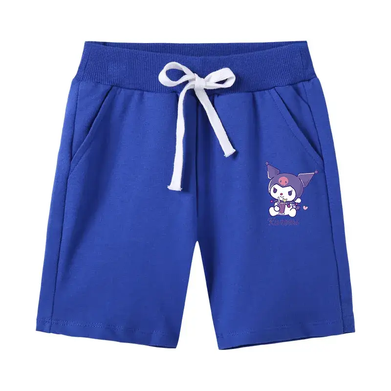 Kids Cotton Drawstring Shorts Black with Cartoon Print - Image 4