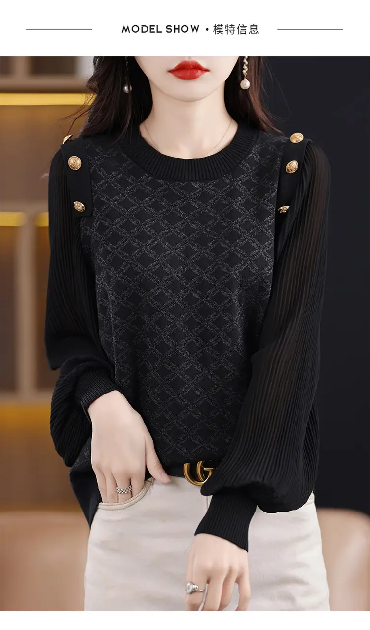 White Knit Sweatshirt for Women New Chiffon Loose Fit — feature 10