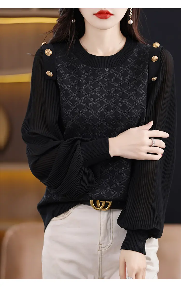 White Knit Sweatshirt for Women New Chiffon Loose Fit — feature 12