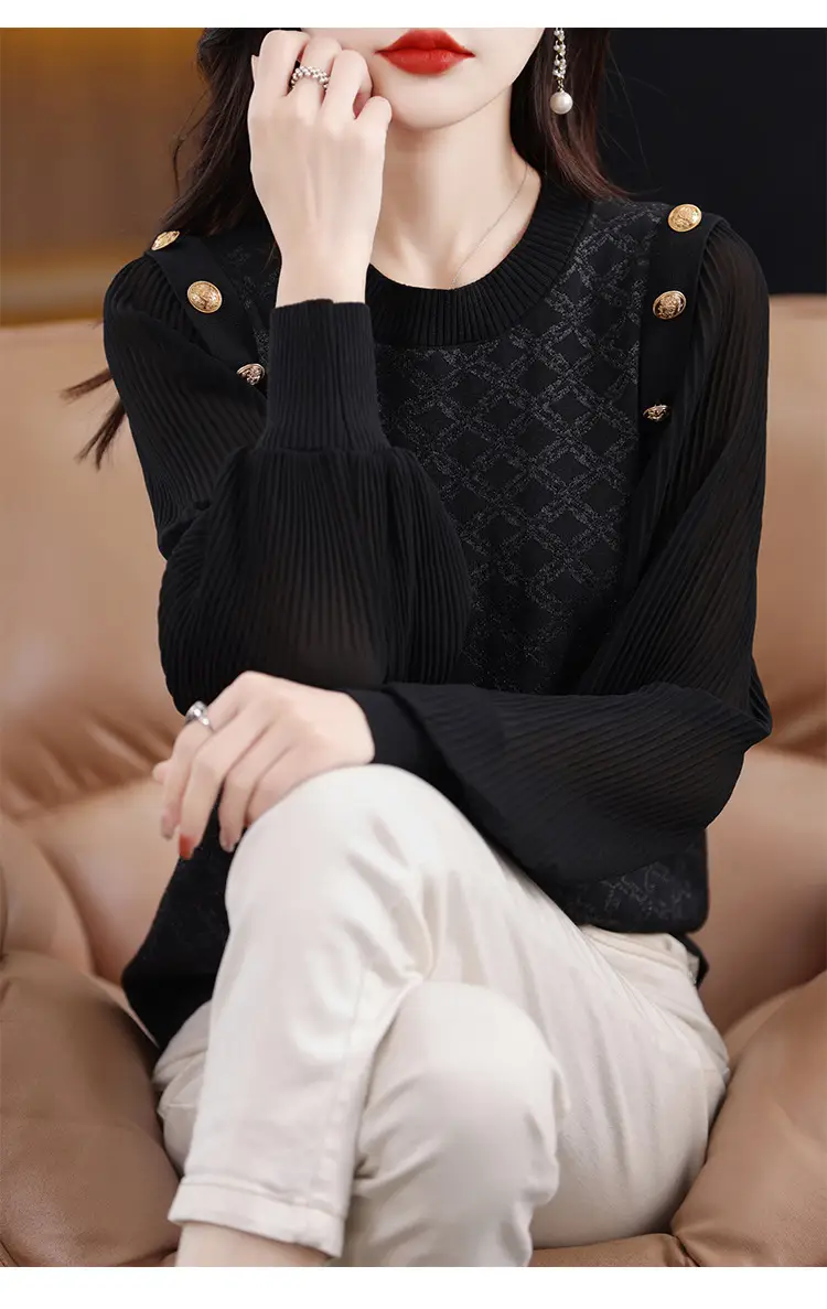 White Knit Sweatshirt for Women New Chiffon Loose Fit — feature 13